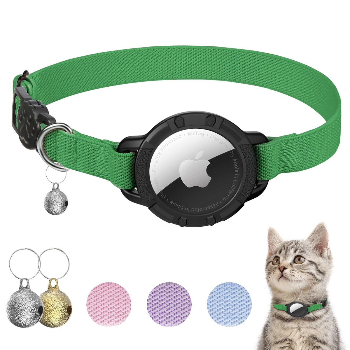 AirTag Cat Collars, Stretchy Collar with AirTag Holder and Bell