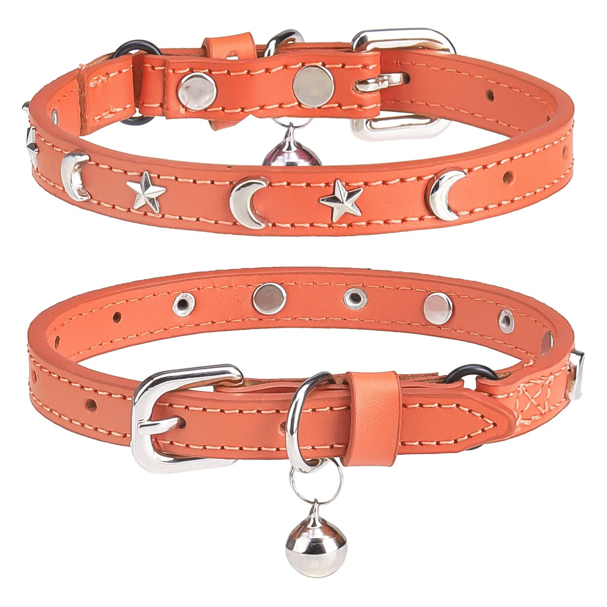 Leather Cat Collar, Breakaway Kitten Collars with Bell, Golden