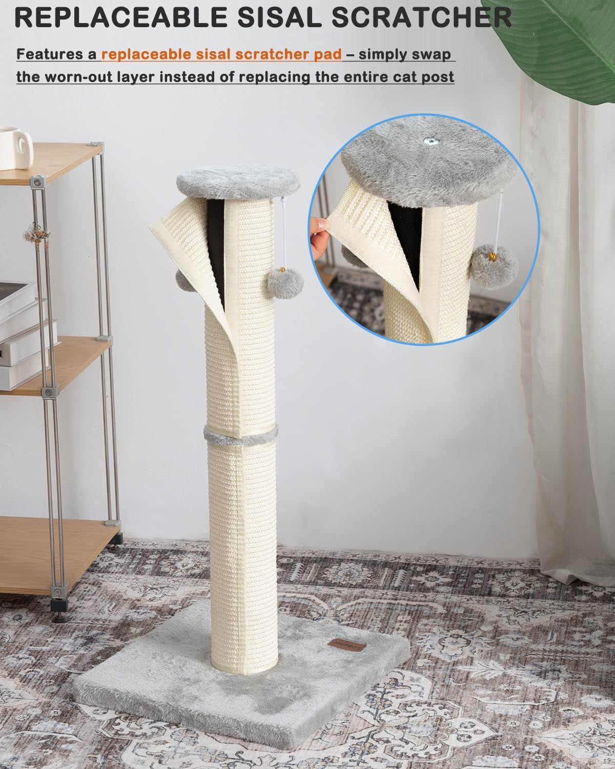 34" Cat Scratching Post with Replaceable Sisal Scratcher