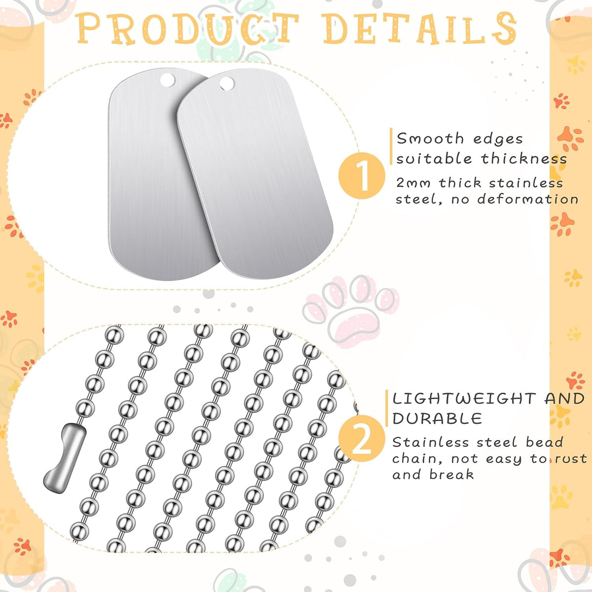 20 Pcs Military Dog Tags Set, 10 Army Blank Tags 10 Chains, Silver
