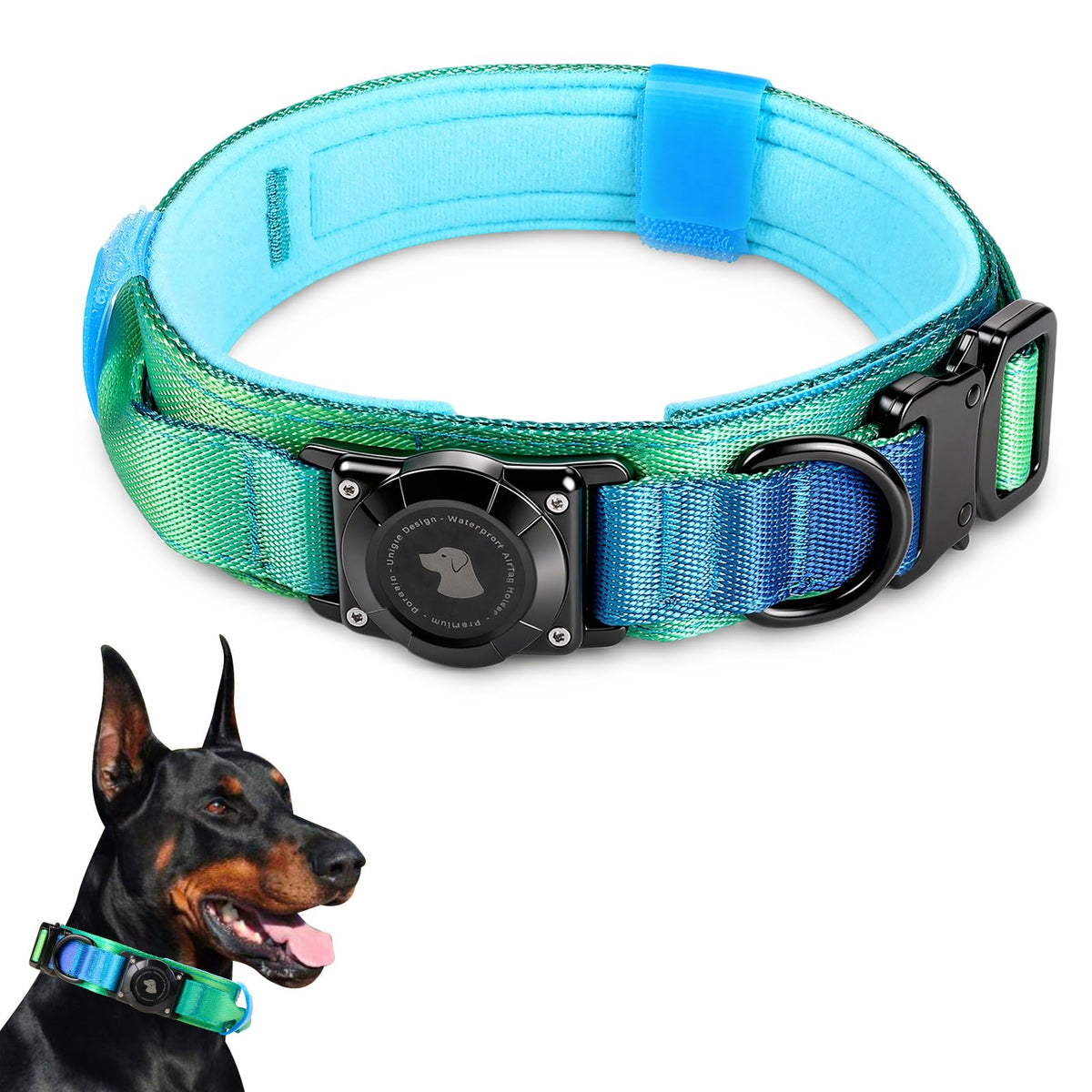 2026 Upgrade Waterproof Tactical AirTag Dog Collar, Built in AirTag Holder