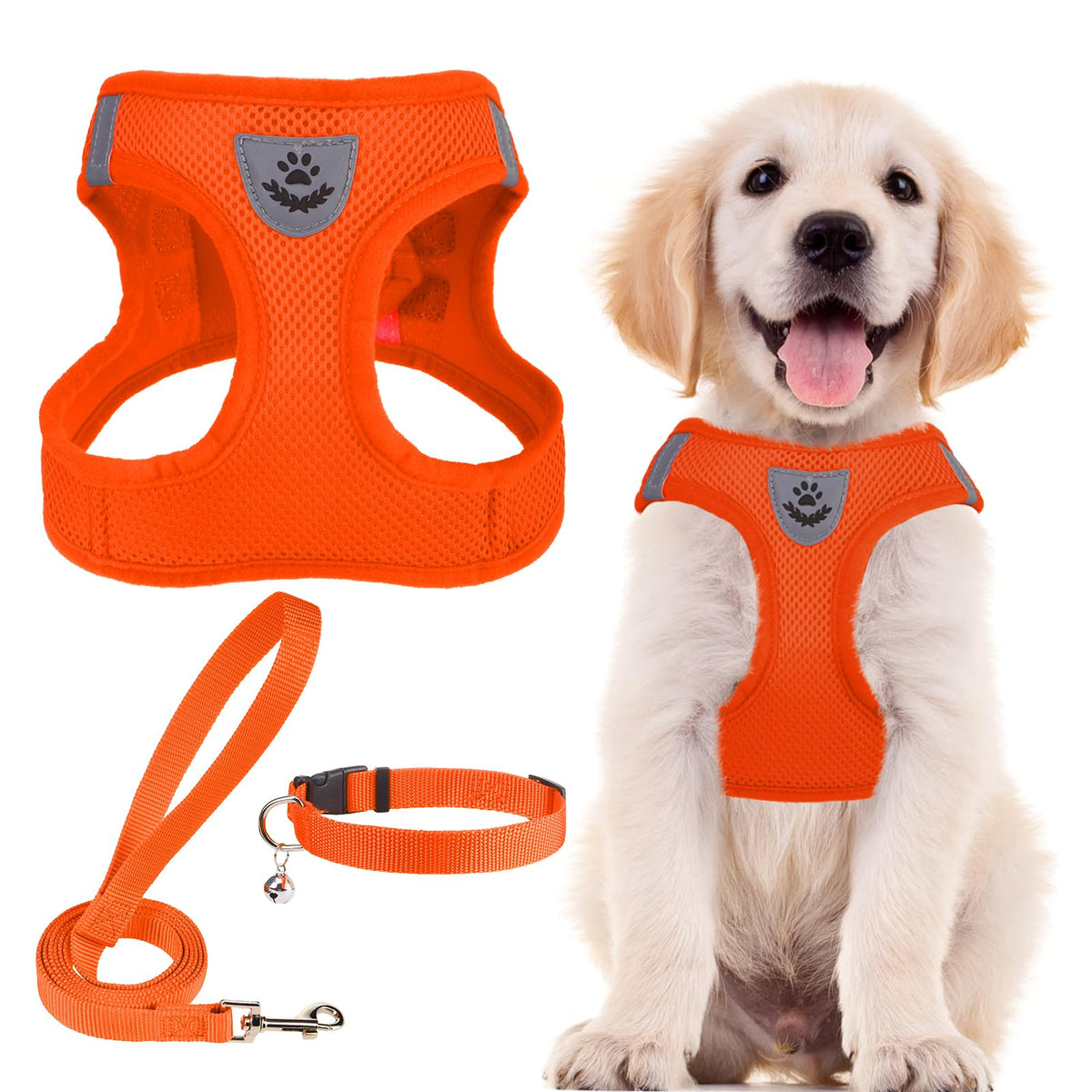 PUPTECK Adjustable Pet Harness Collar &Leash Set Step in for Small Dogs Puppy &Cats Outdoor Training &Running, Soft Mesh Padded Reflective Vest Harness,M: Chest girth: 16-18in Collar: 11.8-15.7in