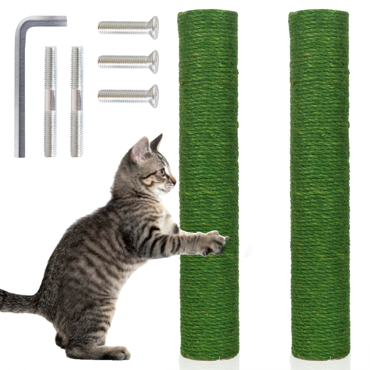 PowerKing Natural Sisal Replacement Scratching Post, 15.7'' 2 Pieces M8 Cat Scratch Post Refill Pole Parts for Refurbishment, Include Screws (White)