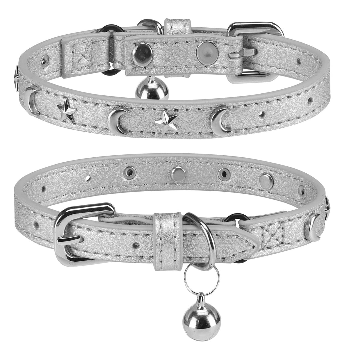 Leather Cat Collar, Breakaway Kitten Collars with Bell, Golden