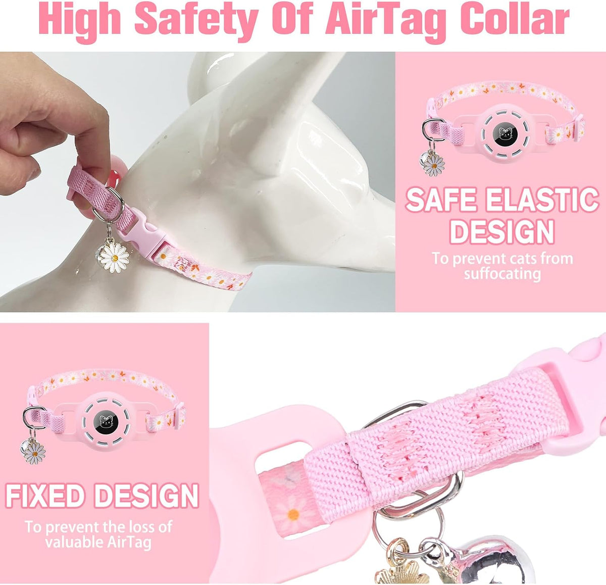 BINGPET AirTag Cat Collar Breakaway, Collar with Airtag Holder and Bell