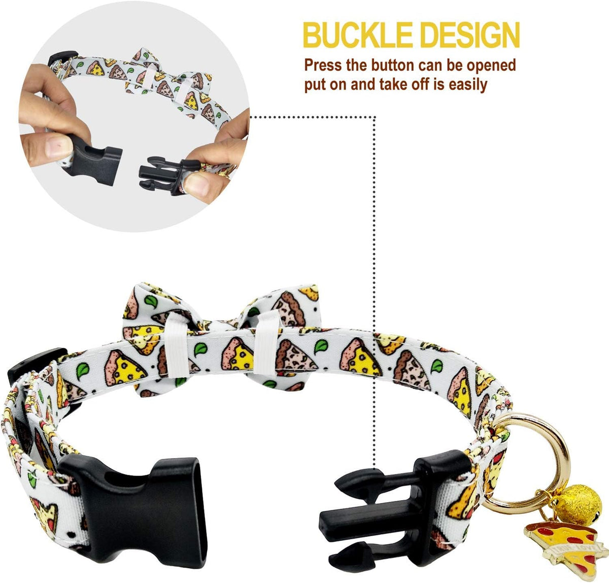 2 Pack Print Dog Collars with Bow Tie, Adjustable Dog Collar with Bells and Charm Safety Buckle Cute Pet Collars for Small/Medium/Large Dogs and Cats Boys Girls