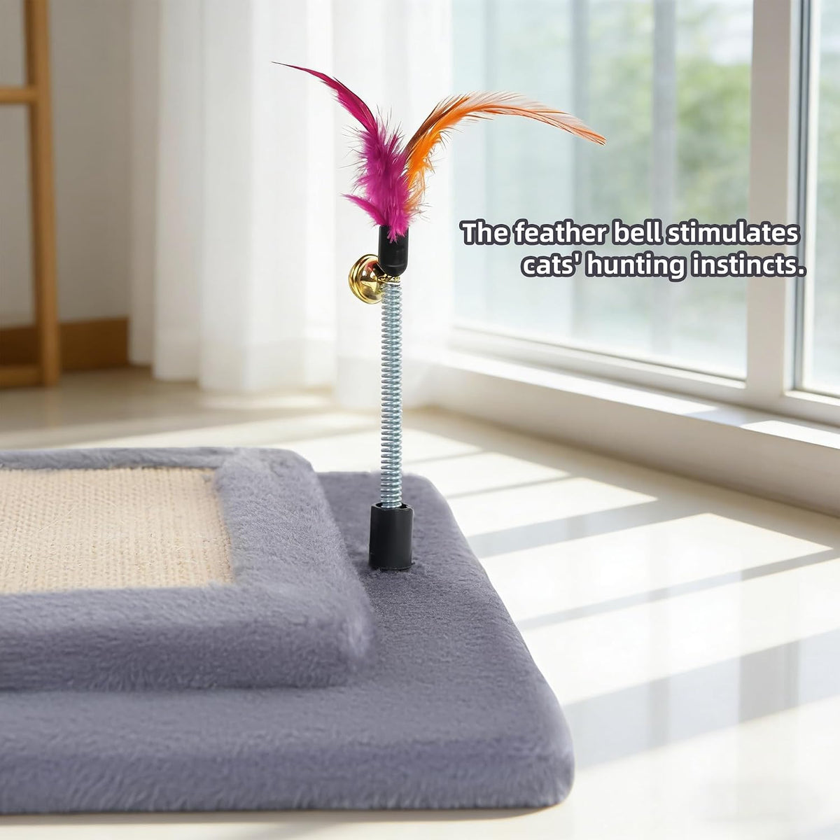 YUNIQUE Cat Scratching Post with Sisal Rope, Small Cat Tree with Dangling Balls & Feather for Kittens(Grey, 22.8'')