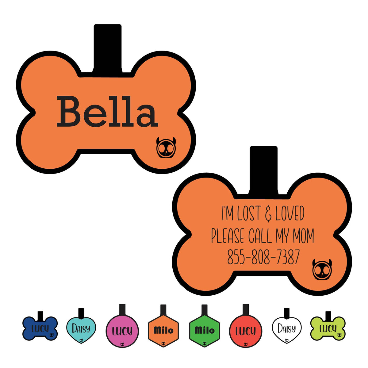 Silicone Silent Dog Tag Personalized with 5 Lines of Custom Deep Engraved Durable Soundless Pet ID Name Tag Bone Tiffany