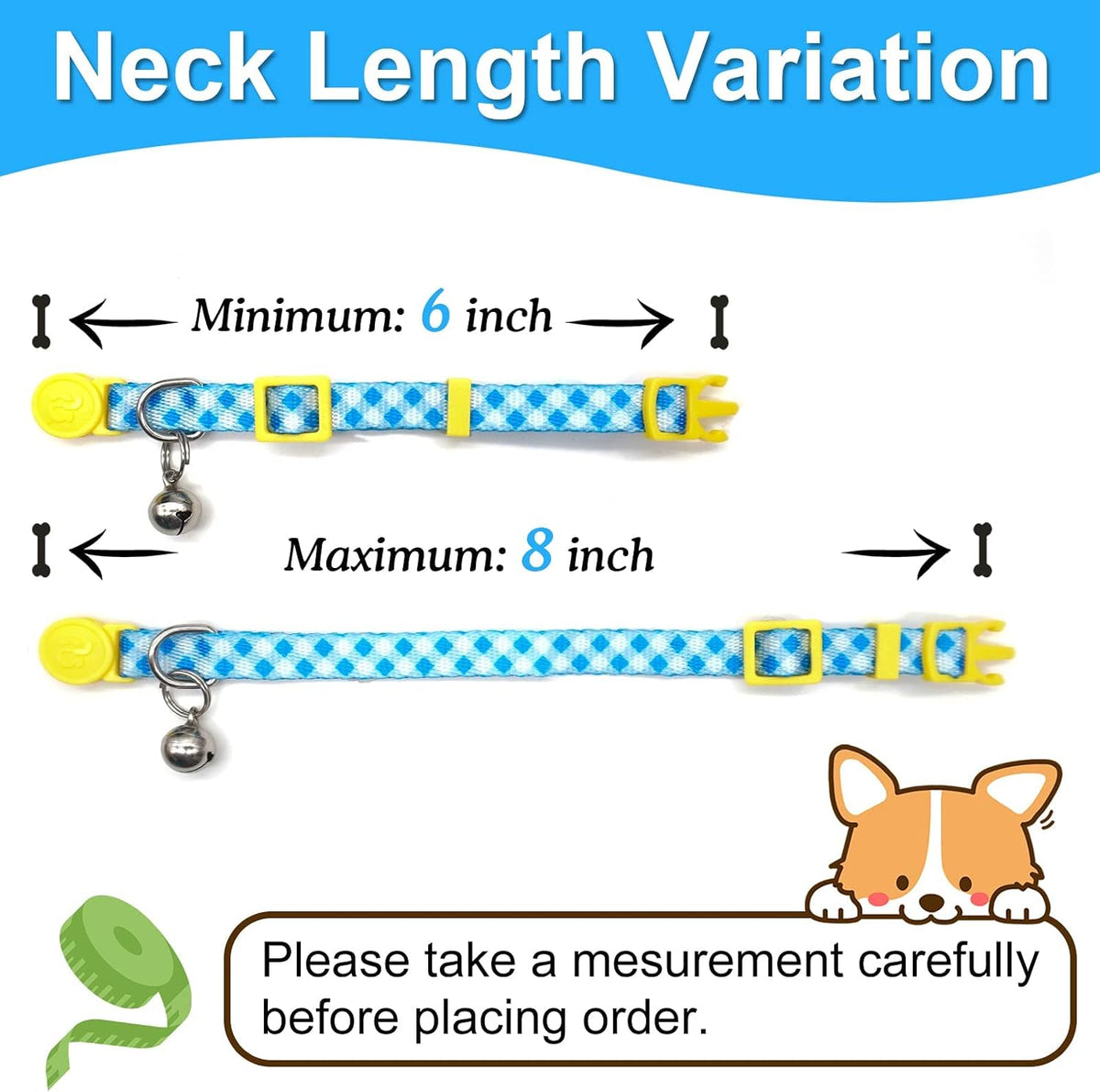 azuza 4 Pack Kitten Collars, Breakaway Kitten Collar with Bell, Plaid