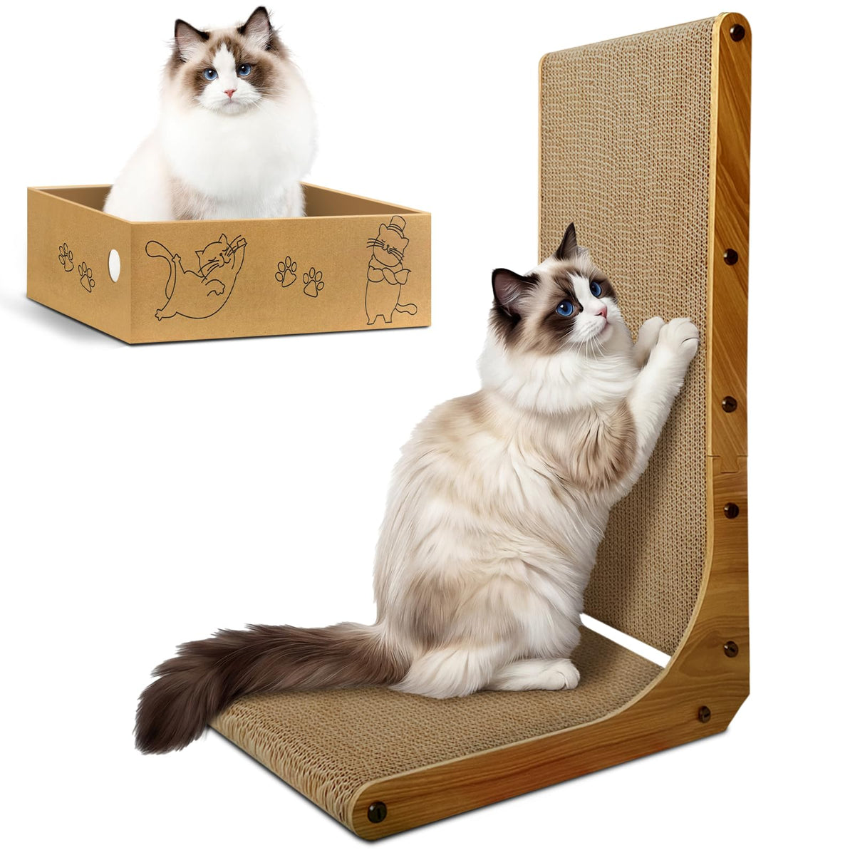 Cat Scratcher, L-Shaped Cat Scratching Pad with Box, 26 Inch, Large