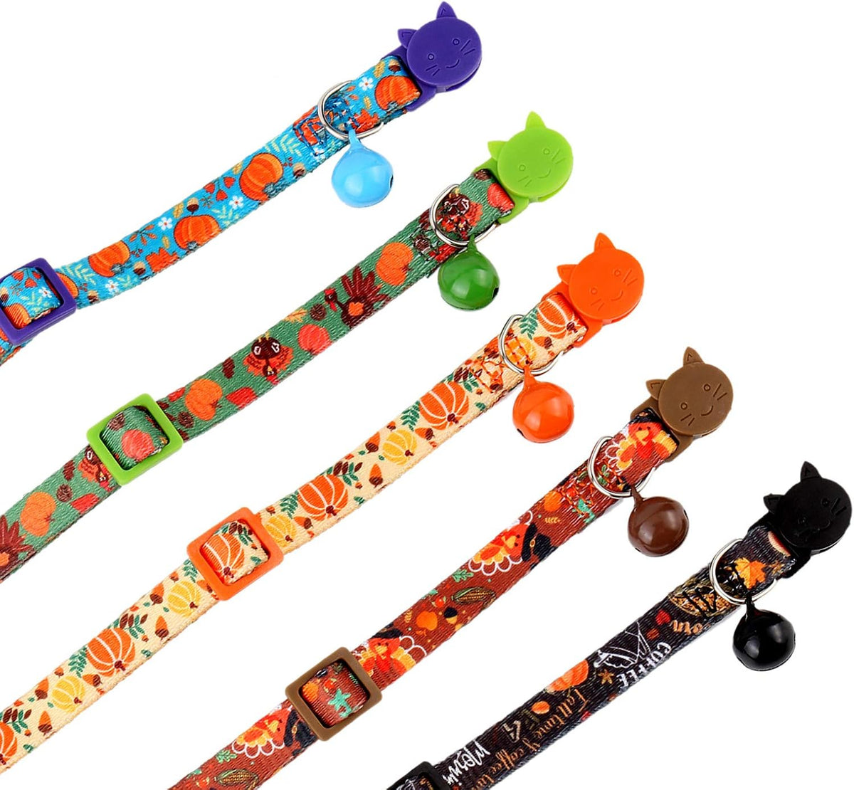 BoomBone 5 Pack Thanksgiving Cat Collar Breakaway with Bell,Safety Puppy Collars