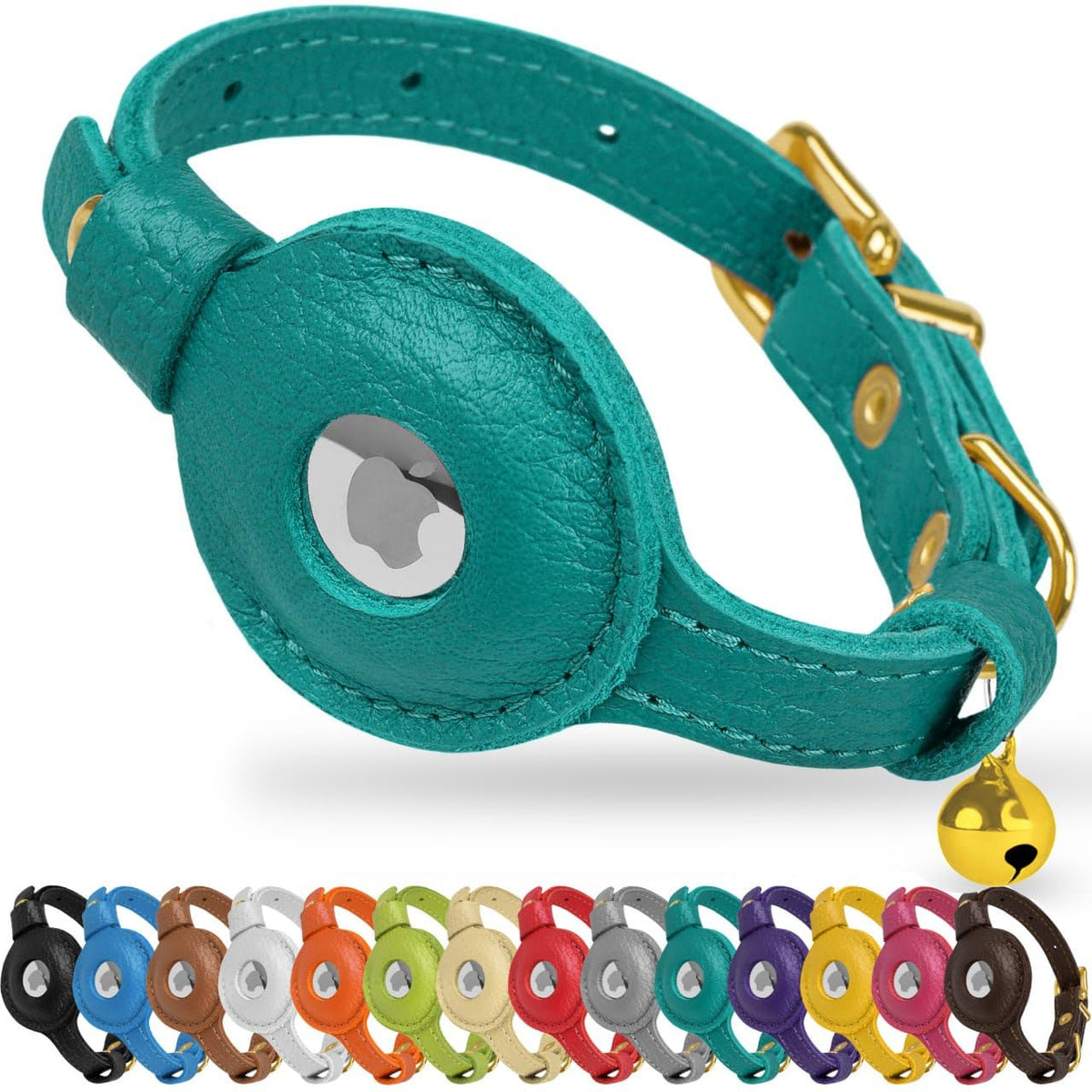 OOPSDOGGY Leather AirTag Cat Collar with Bell - Non Breakaway Kitten Collar with Apple Air Tag Holder - Lightweight GPS Pet Collars for Girl Boy Cats, Small Dogs, Puppies (Gray)