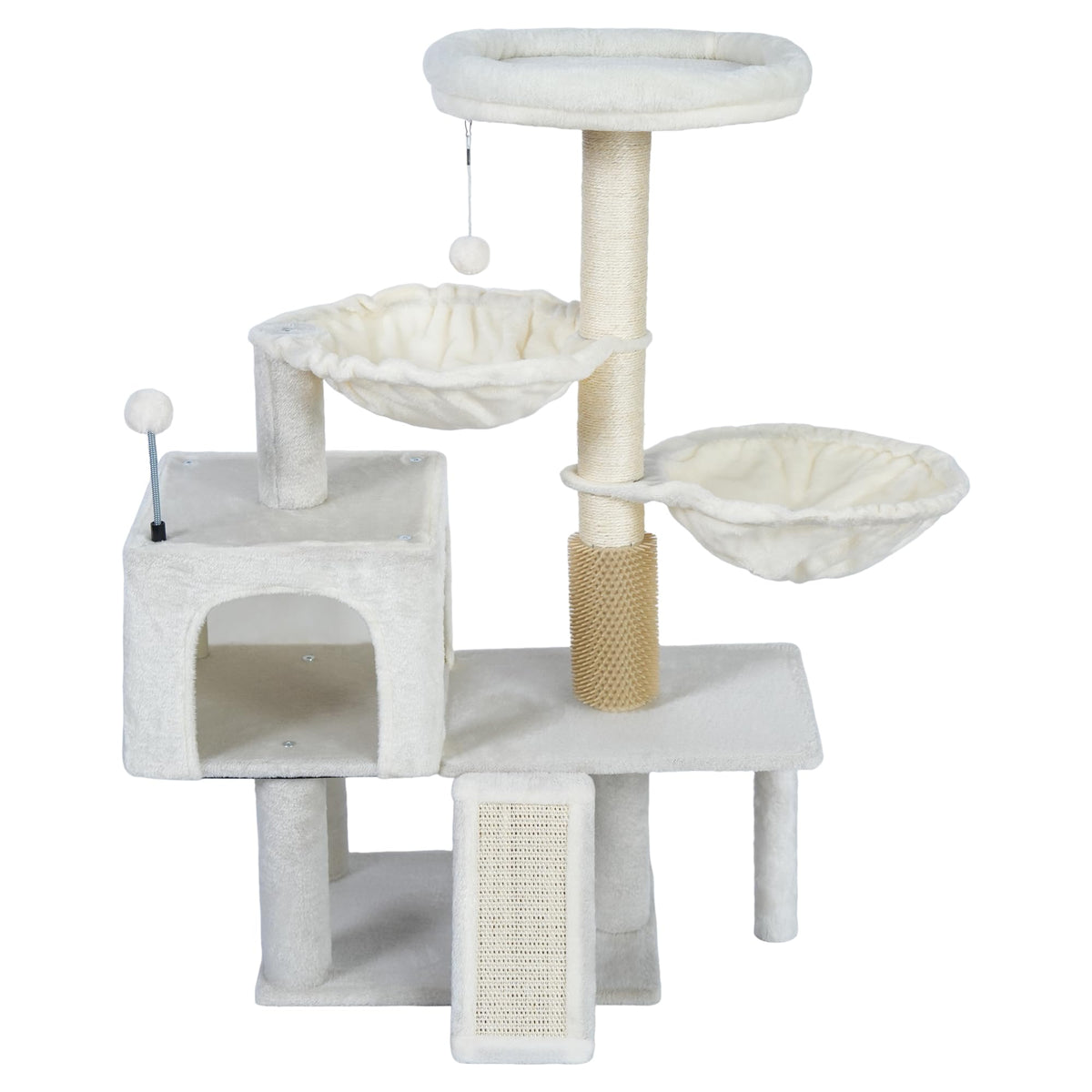 Three Layer Cat Tree with Cat Condo and Two Hammocks,Grey
