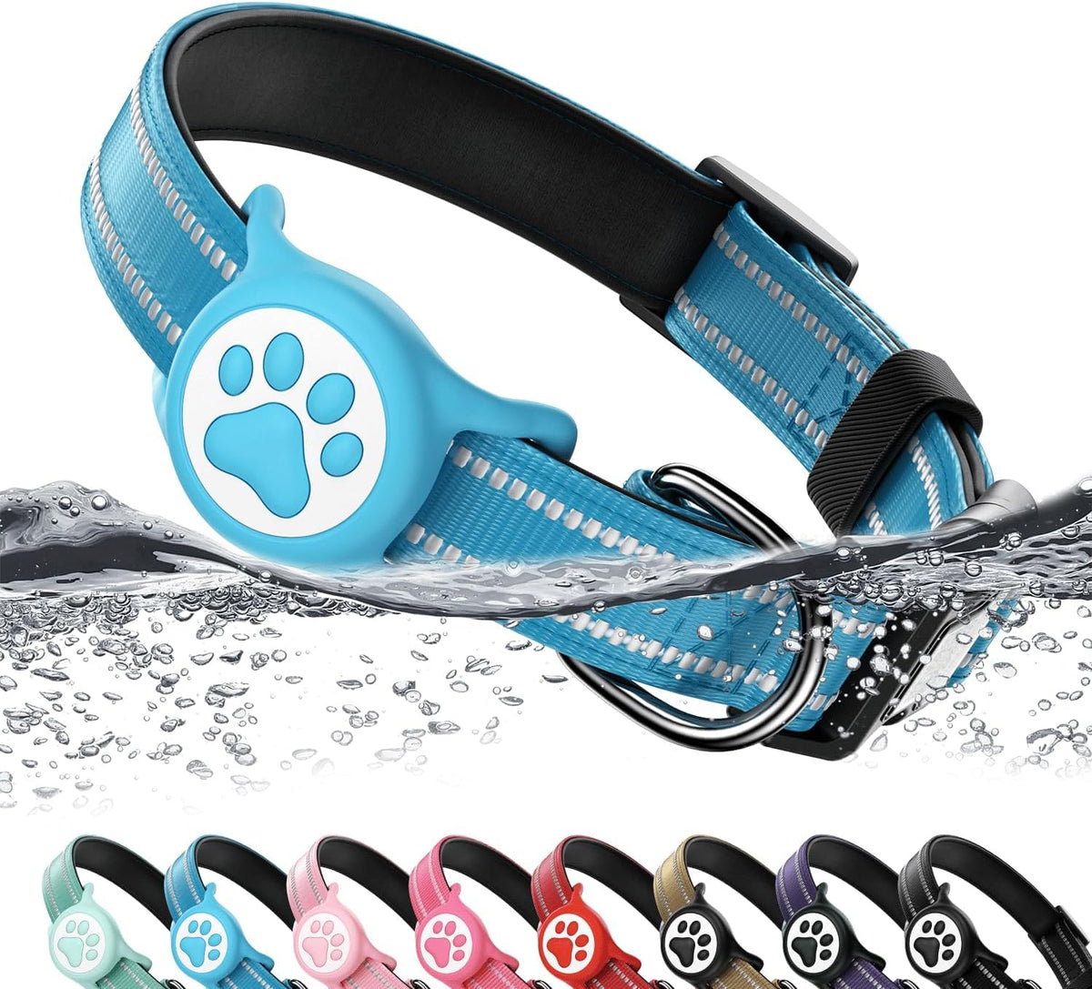 Premium Airtag Dog Collar，with IP68 Waterproof AirTag Holder,Pink,S