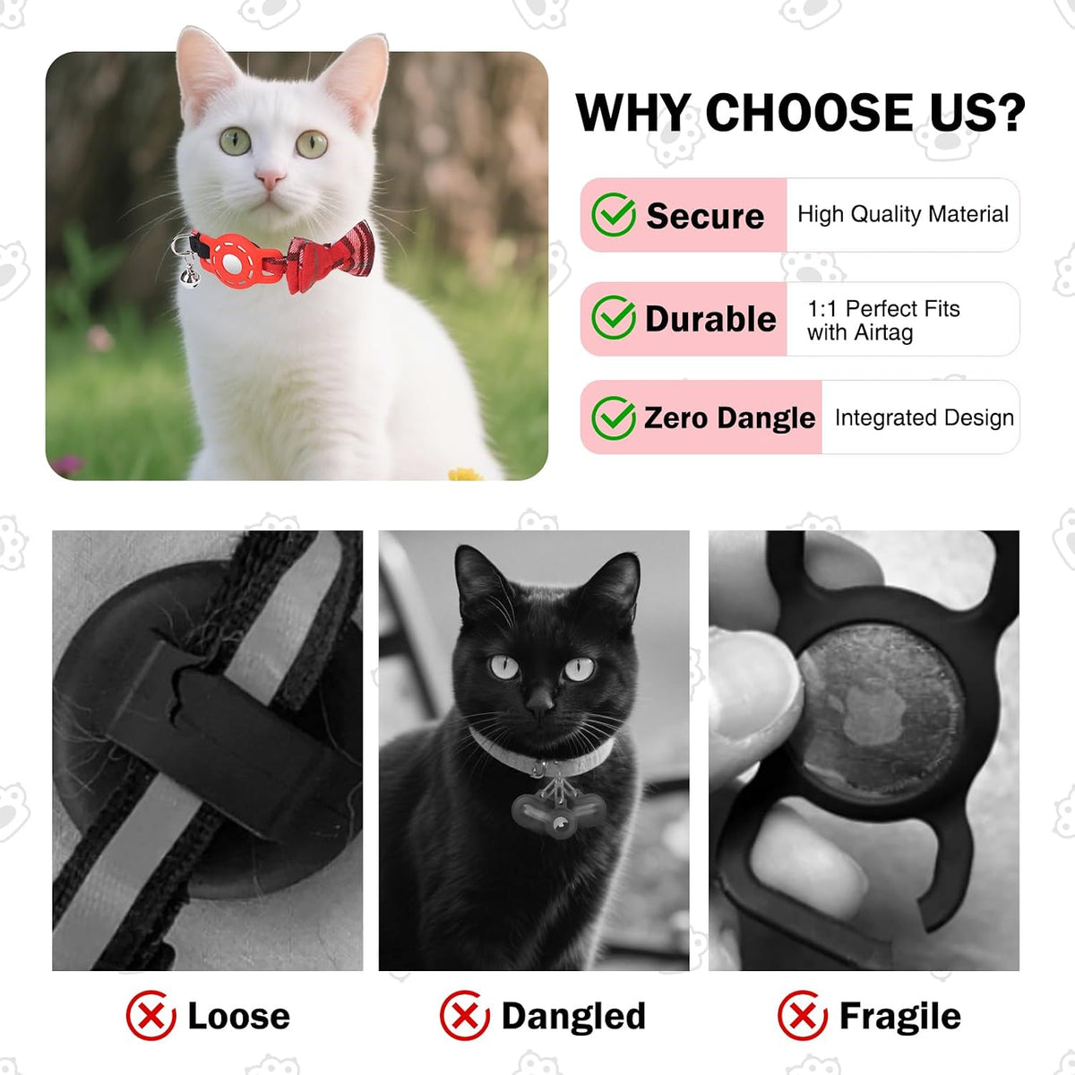 Airtag Cat Collar Breakaway, Bow Tie Collar with Airtag Holder