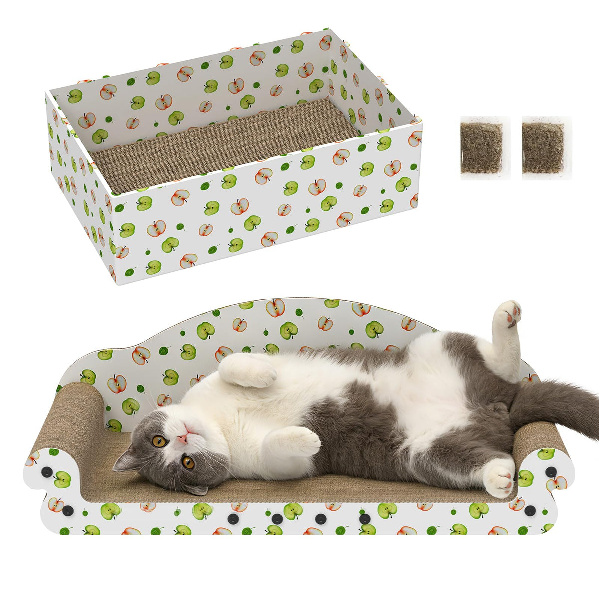 TIMHAKA Cat Scratching Board, Corrugate Cat Scratcher for Indoor Cats with Catnip, Cat Scratch Pad with Premium Scratch Textures Design, Cardboard Cat Scratcher with Double-Sided Usability (Pack of 2)
