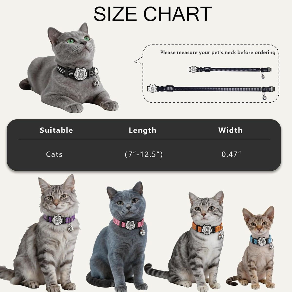 Breakaway Cat Collar with QR Code Tag and Bell (Black & Rose red)