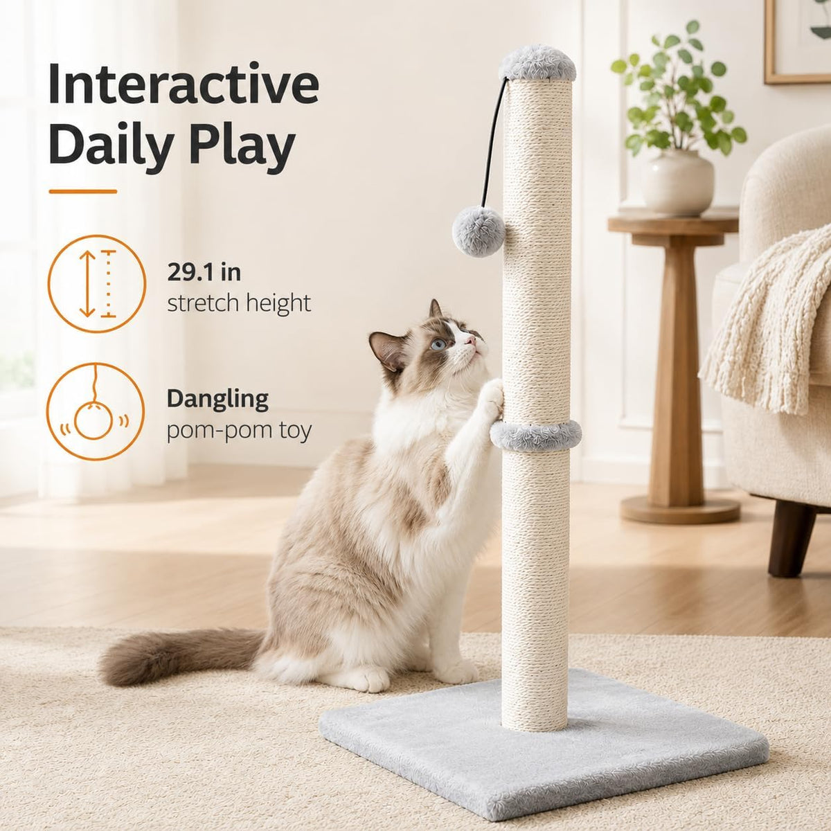 Dimaka Tall Cat Scratching Post Tree Scratcher with Sisal Rope, Grey