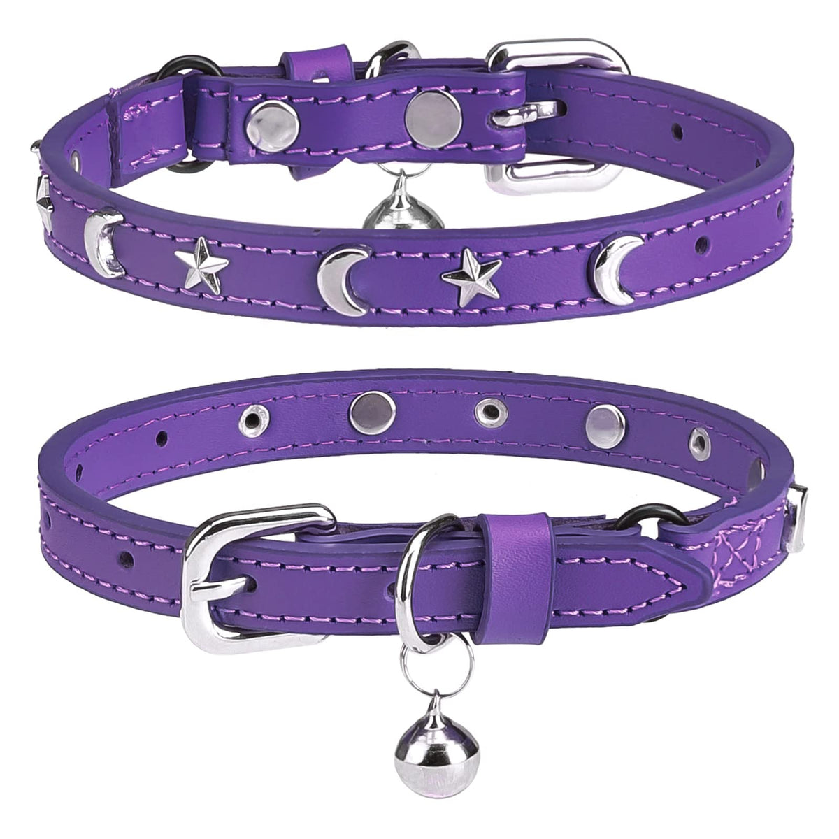 Leather Cat Collar, Breakaway Kitten Collars with Bell, Golden