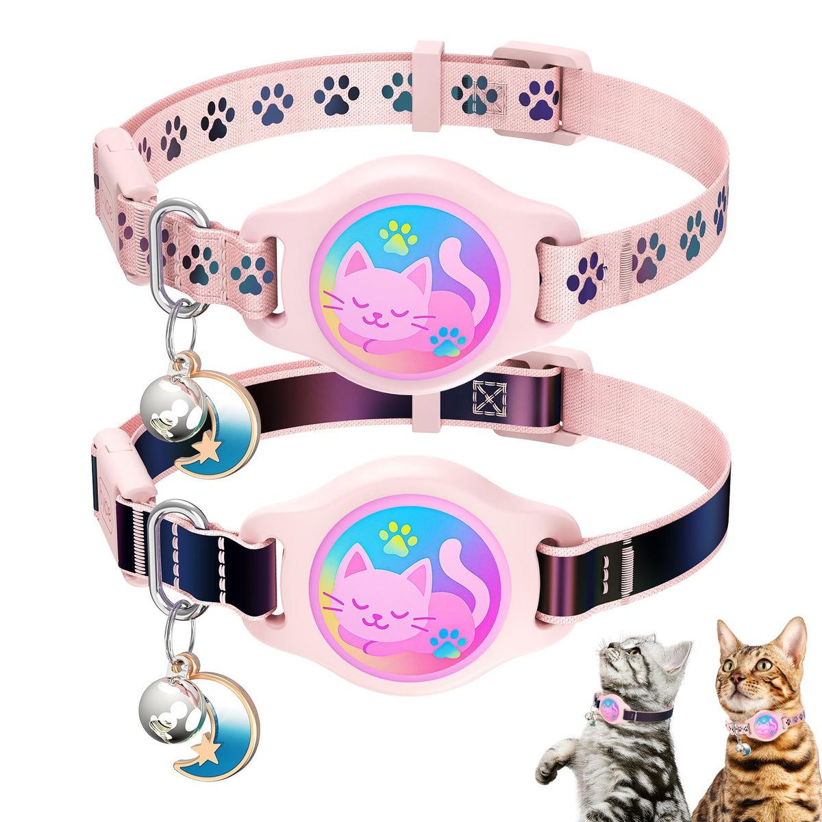AirTag Cat Collar Breakaway, 2 Pack Cat Collar with Apple AirTag Holder