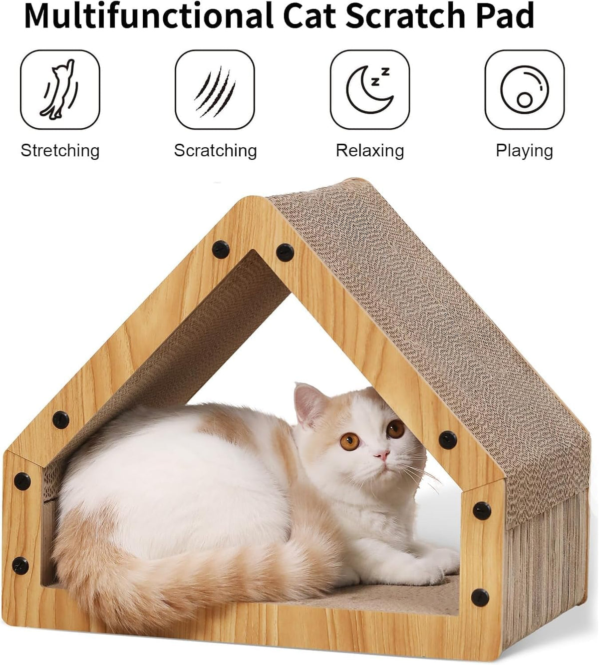 FUKUMARU Cat Scratcher House, Cozy Cardboard Cat Bed Design Scratching Pad