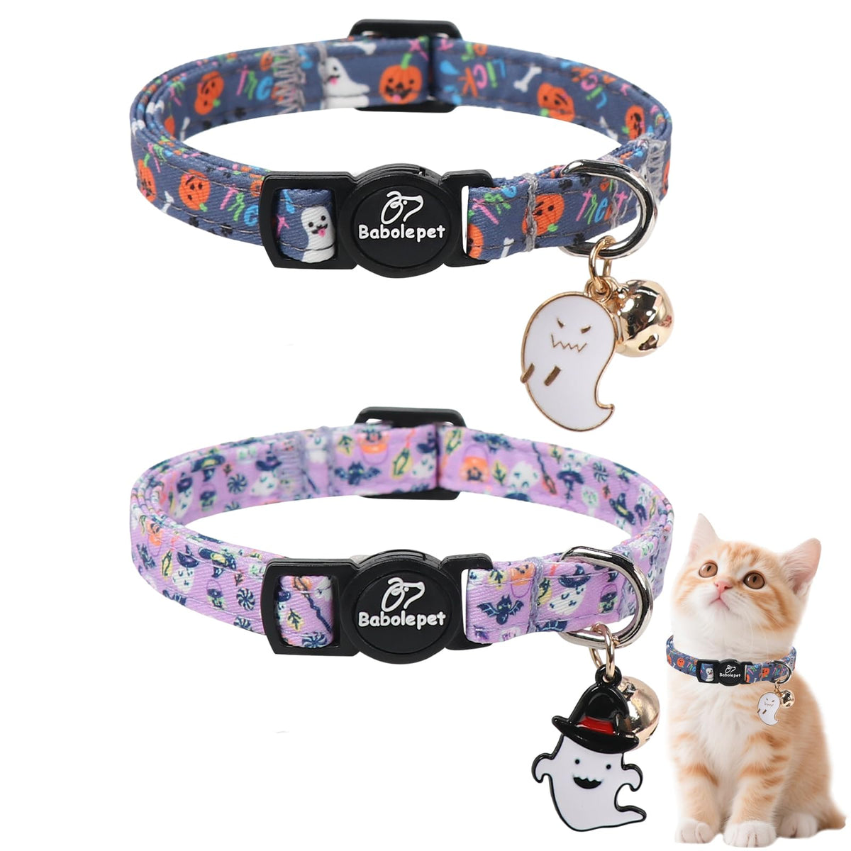 2 Pack Christmas Cat Collars - Breakaway Cat Collar with Bell, Christmas Tree and Reindeer Pendant, Winter Adjustable Kitten Collars for Girl Boy Cats, Pink Santa &Fair Isle