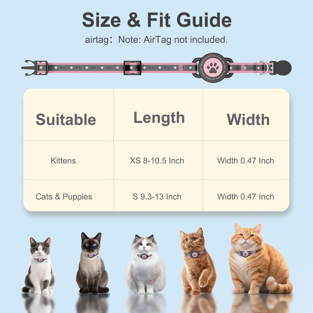 AirTag Cat Collars, Reflective Collar Compatible with Apple Air Tag