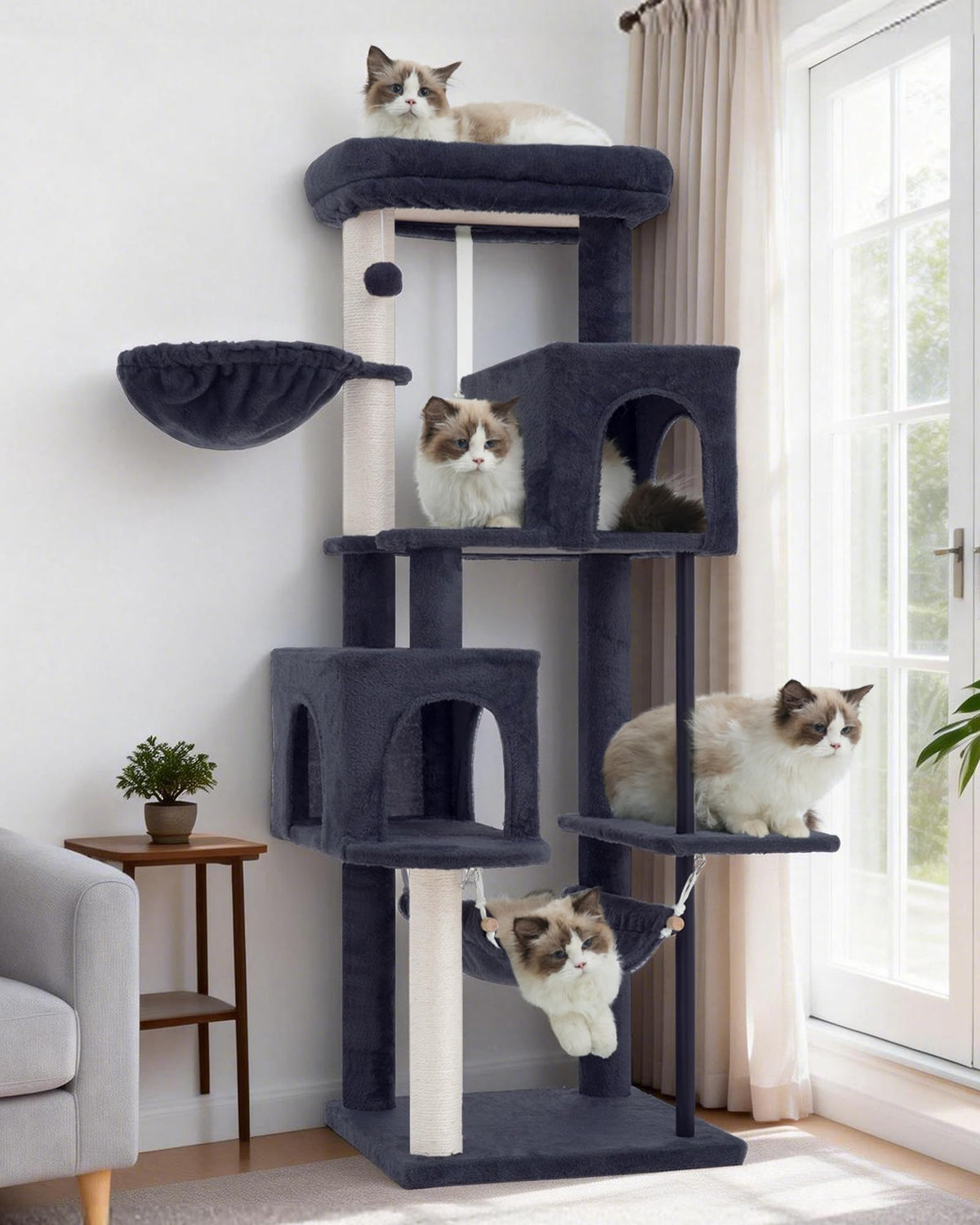 Gitelsnour Cat Tree, Cat Tower for Indoor Cats, 43.3 inch Cat Tree Tower with Sturdy Steel Tube, Hammock, Cat Condo for Small Cats and Kittens, Scratching Post, Smoky Gray GCT004SG