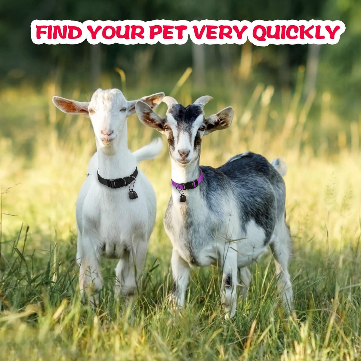 4 Pack Goat Collars with Bell Adjustable Nylon Collar and Grazing Copper Bells Set Farm Animal Anti-Lost with Loud Bronze Bells for Goat Sheep Horse Cow