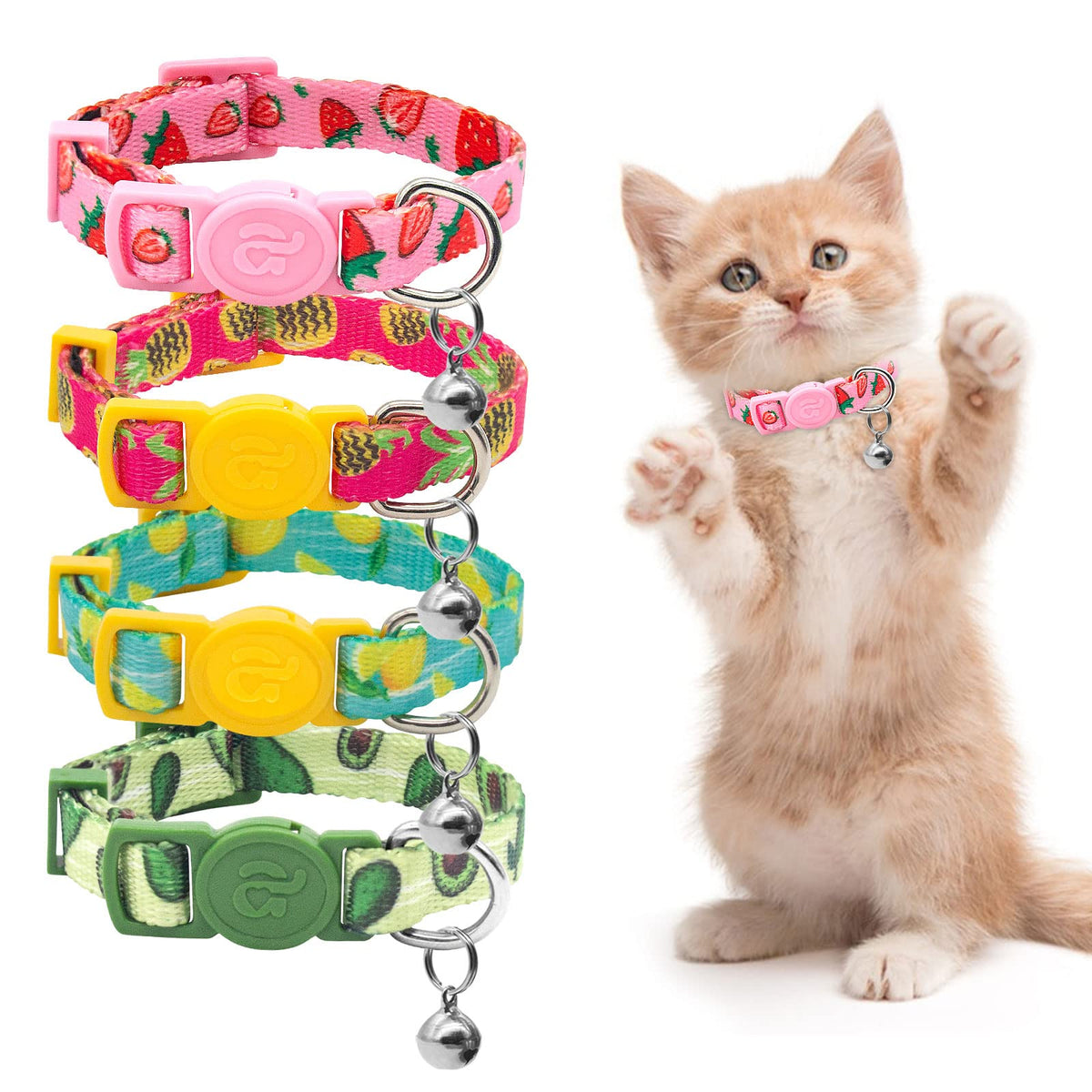 azuza 4 Pack Kitten Collars, Breakaway Kitten Collar with Bell, Plaid