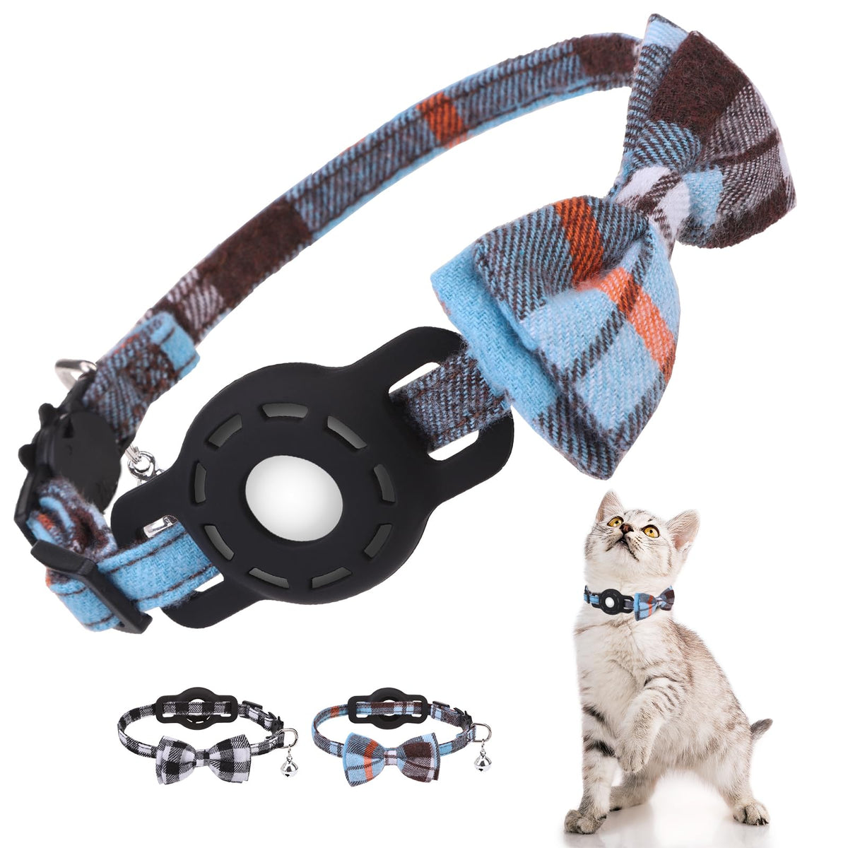 Airtag Cat Collar Breakaway, Bow Tie Collar with Airtag Holder