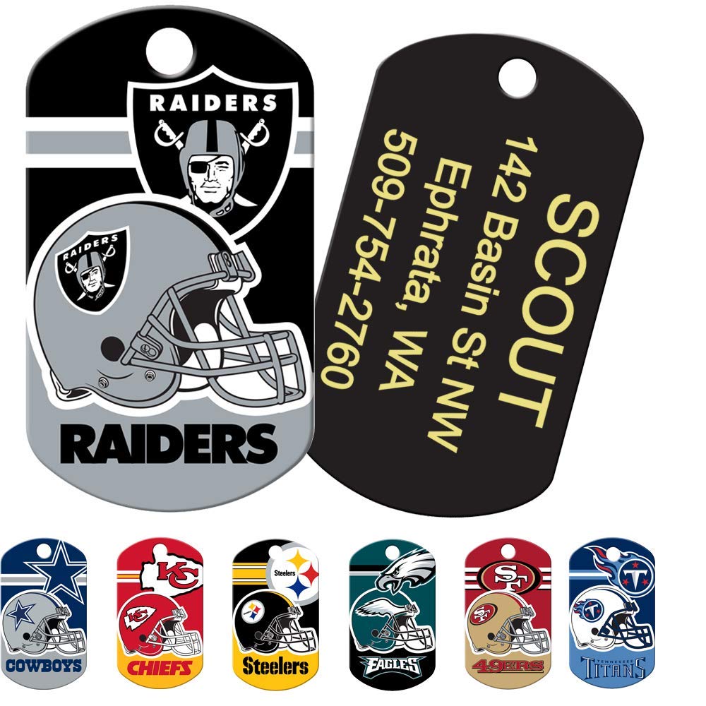 GoTags Personalized NFL Dog Tags, Custom Engraved Pet ID Tag, Oakland Raiders, Military Shape