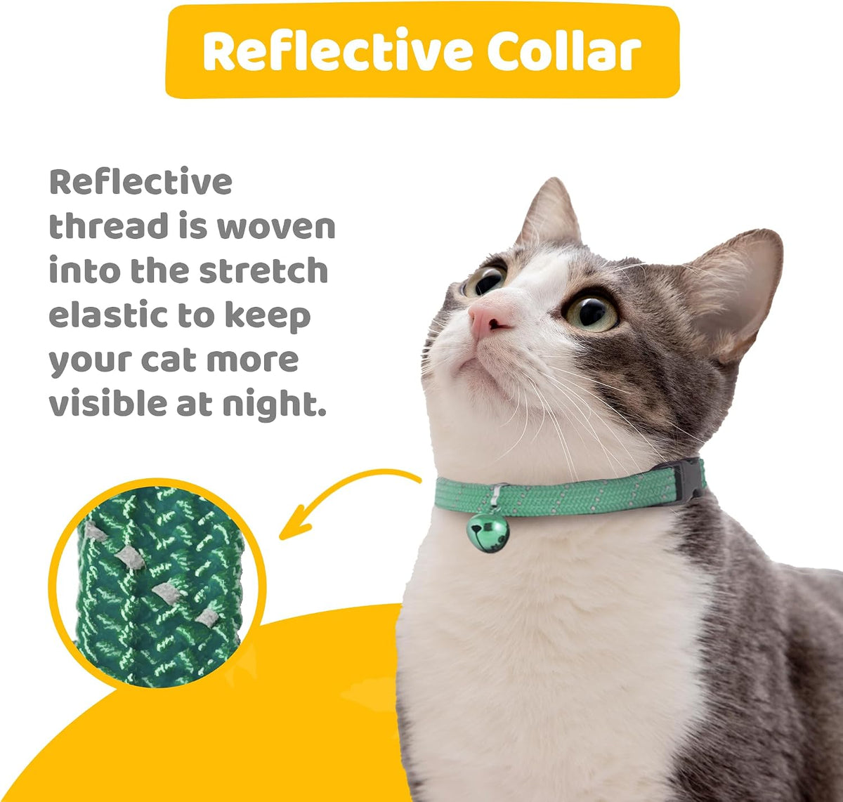 Birdsbesafe Reflective Breakaway Cat Collar with Bell, Safe Design, Green