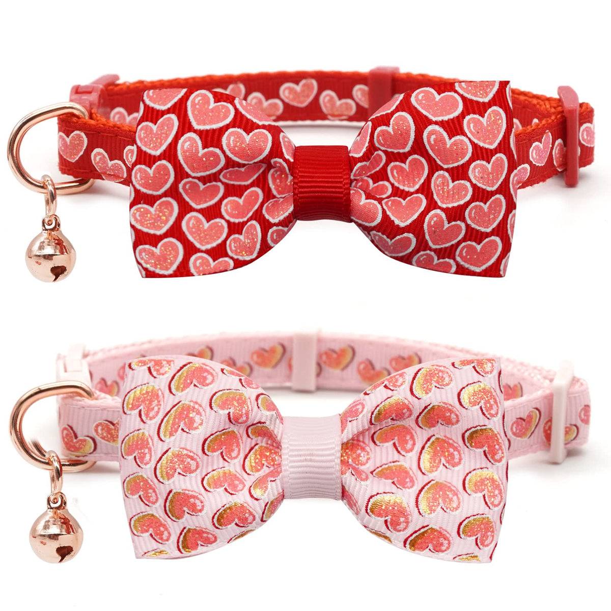 azuza 2 Pack Halloween Cat Collars with Bell, Pumpkin Spider Bowtie Design
