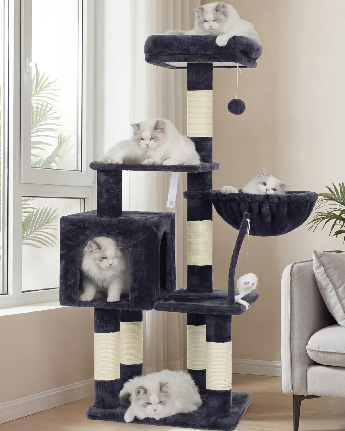 Heybly Cat Tree with Toy, 43.3 inch Cat Tower for Indoor Cats HCT004SW