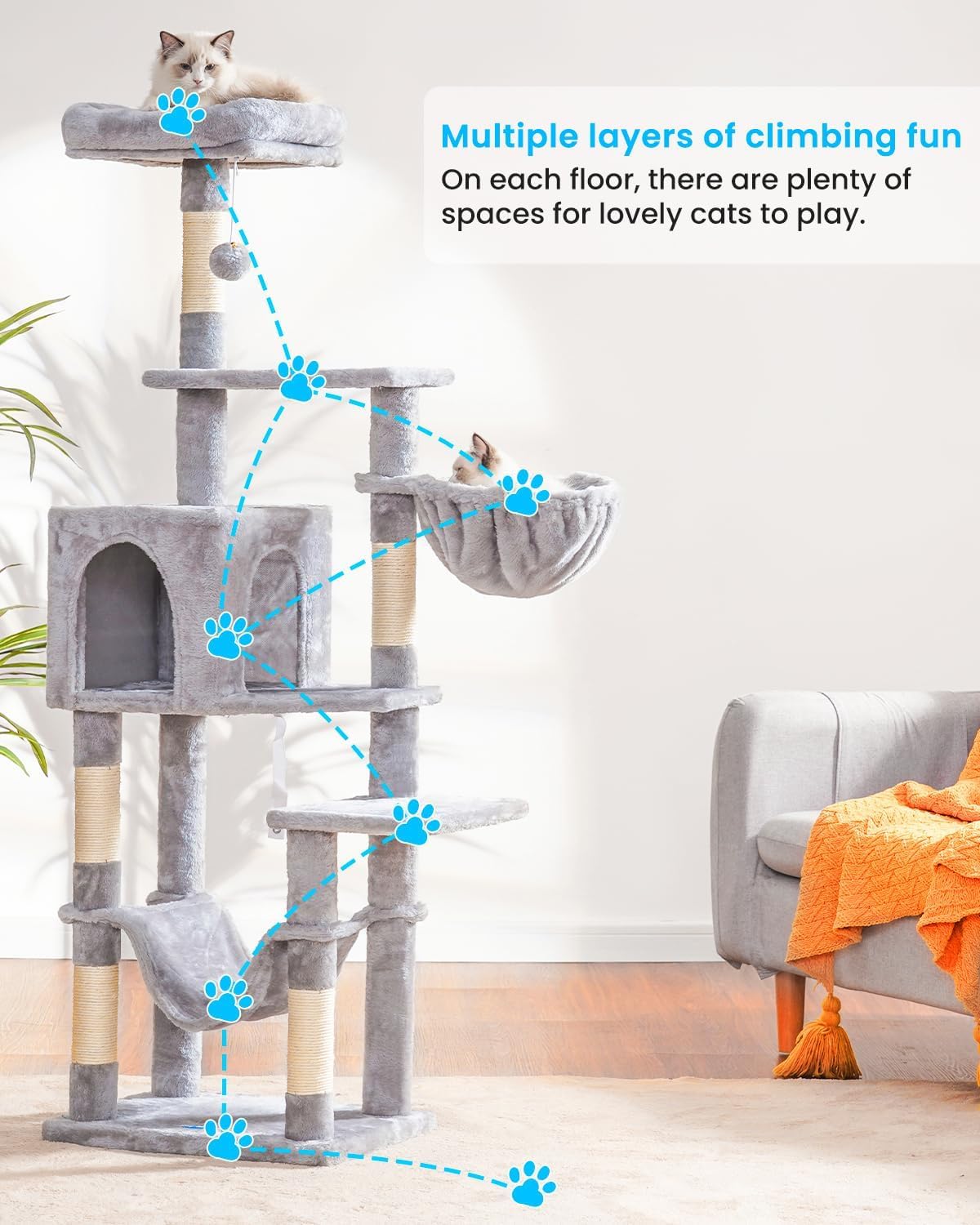 Hey-brother Cat Tree, Multi-Level Sisal Covered Scratching Posts, MPJ050W