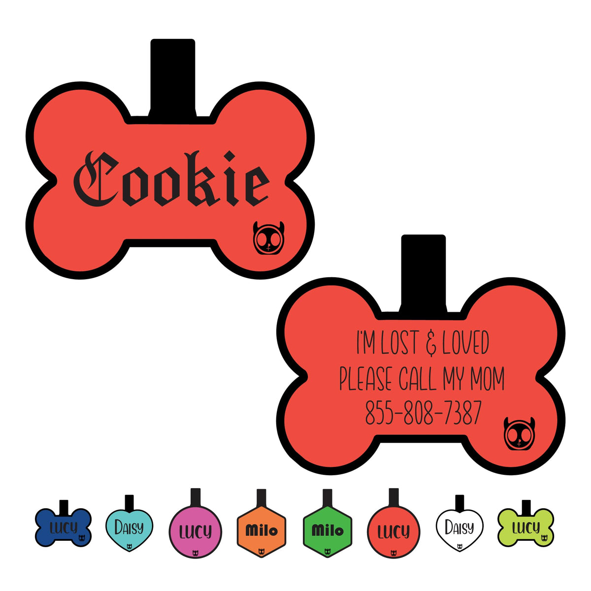 Silicone Silent Dog Tag Personalized with 5 Lines of Custom Deep Engraved Durable Soundless Pet ID Name Tag Bone Tiffany