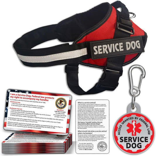 Service Dog Vest, ID Tag 50 ADA Information Cards - Harness with Patchs - L