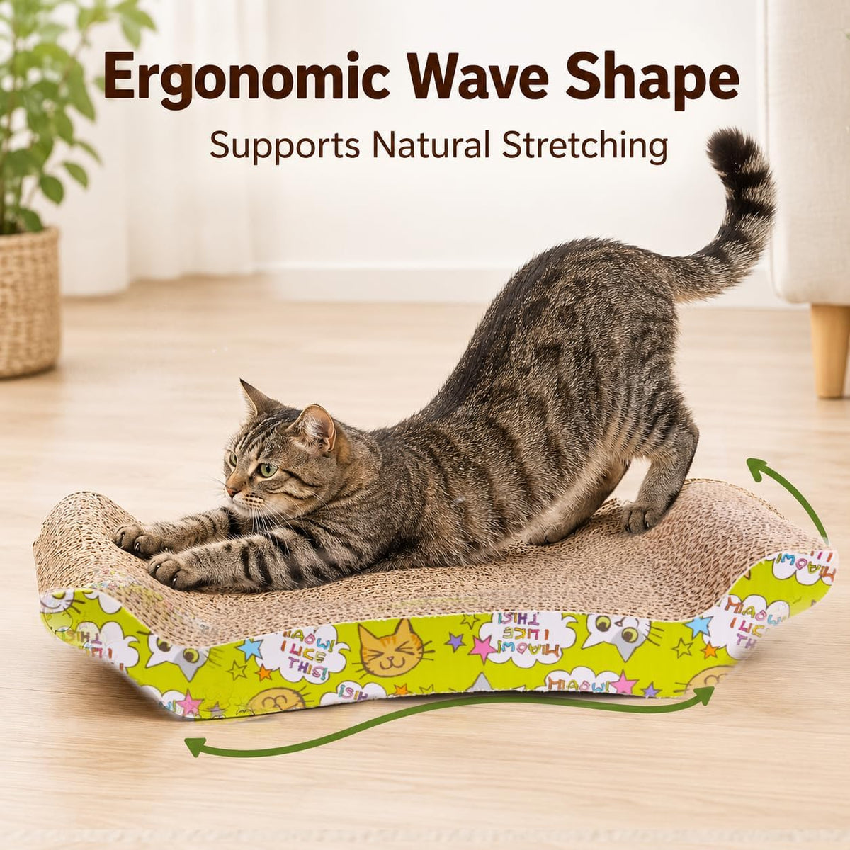 PrimePets Wave Cardboard Cat Scratcher 2 Pack, 17"x8.5" Curved Cat Lounge