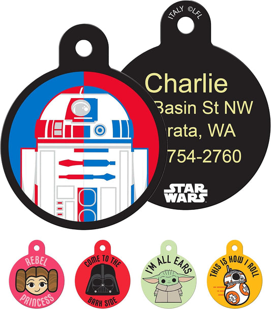 GoTags Star Wars R2D2 Dog Tags for Pets, Personalized Engraved Dog ID Tags with up to 4 Lines of Custom Text