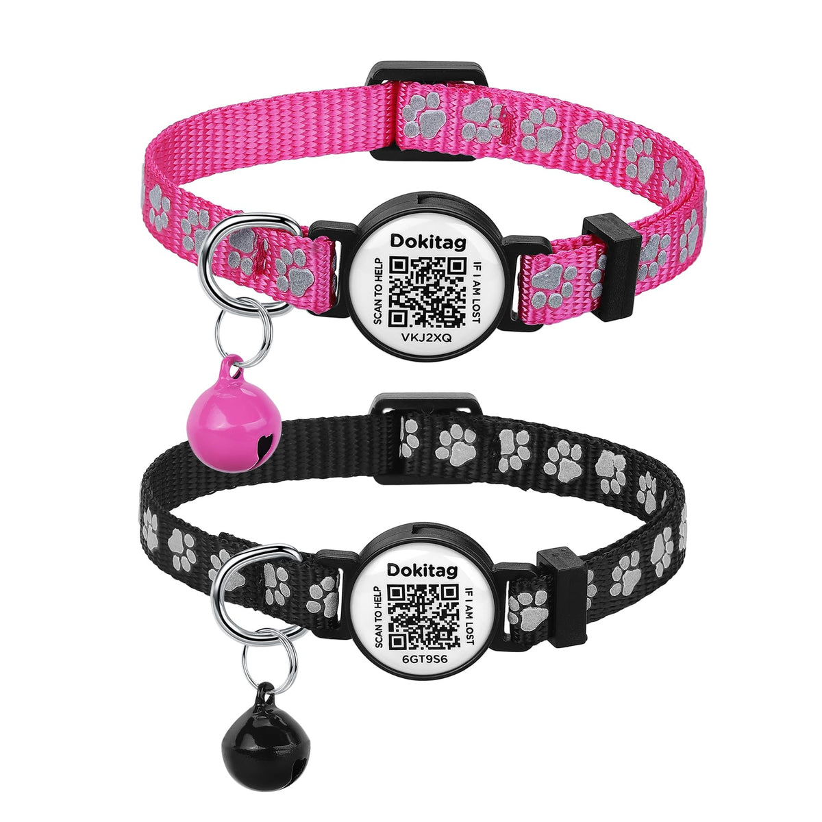Reflective Cat Collar with QR Code Name Tag,Breakaway Cat Collars with Pet Id Tag and Bells,Scan QR Receive Instant Pet Location Alert Email 2pack (Pink&red)