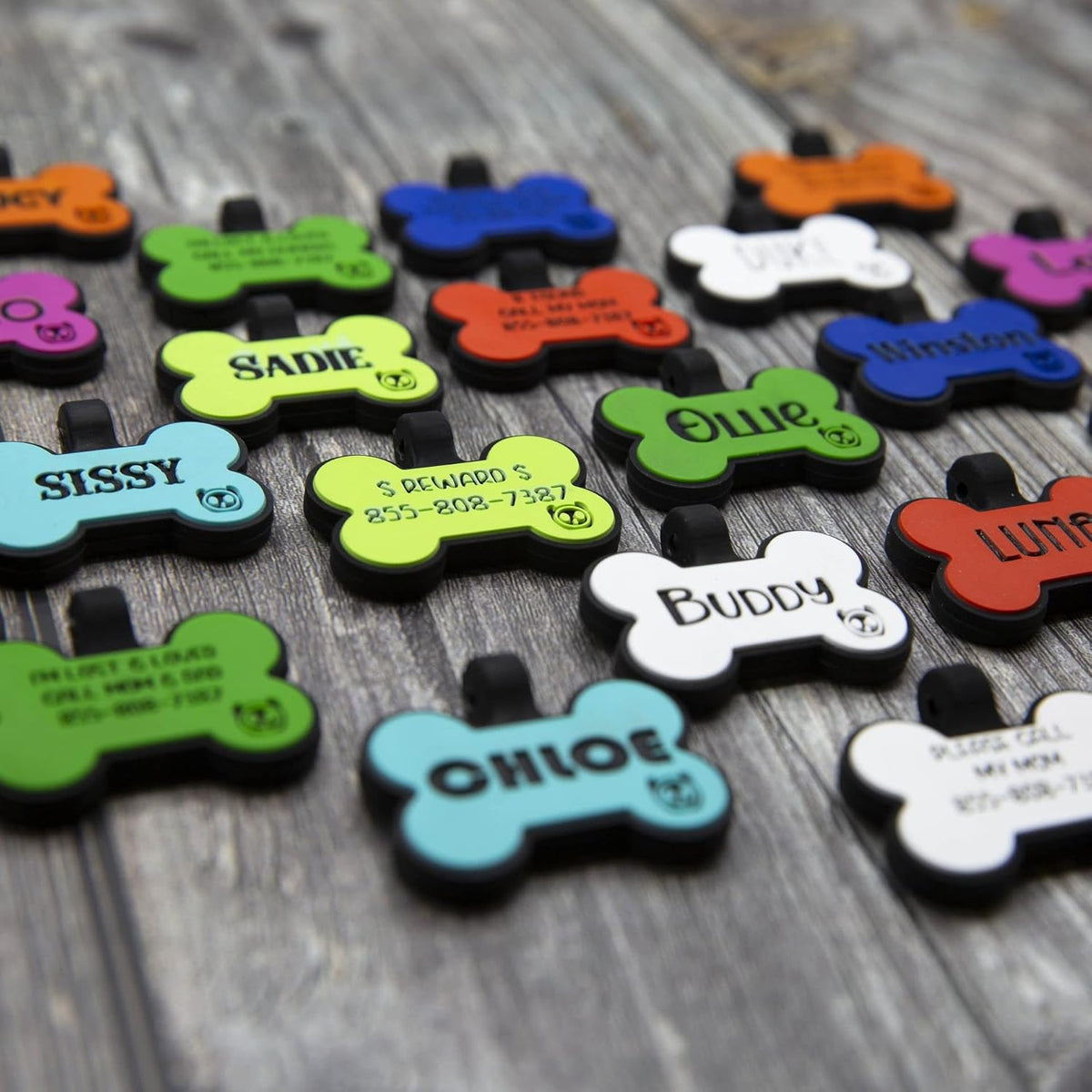Silicone Silent Dog Tag Personalized with 5 Lines of Custom Deep Engraved Durable Soundless Pet ID Name Tag Bone Tiffany