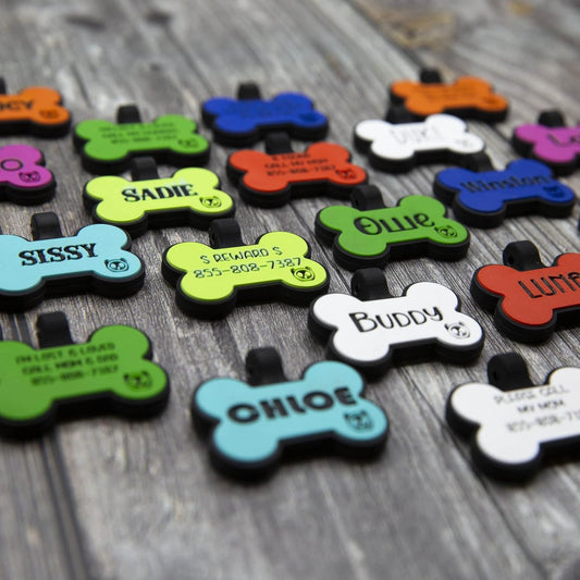 Silicone Silent Dog Tag Personalized with 5 Lines of Custom Deep Engraved Durable Soundless Pet ID Name Tag Bone Tiffany