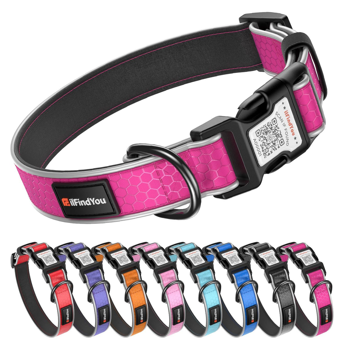 Personalized Dog Collar with QR Code Dog Tag, Light Blue M