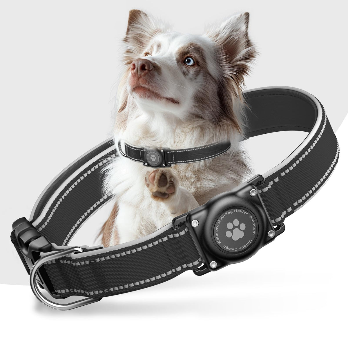 Upgrade Dog Collar with AirTag Holder, IP68 Waterproof, Black, S