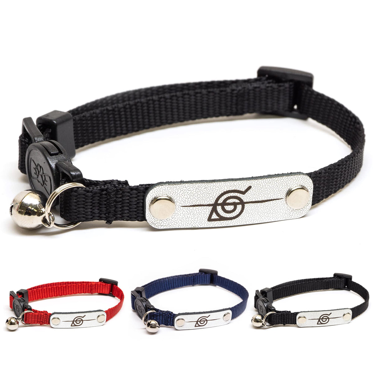 Naruto Breakaway Cat Collars for Girl & Boy Cats | Officially Licensed Naruto Shippuden Hidden Leaf Village Pet Accessories & Gifts, (8.5” to12”) Adjustable Cute Kitten Collar with Bell (Navy, Ninja)