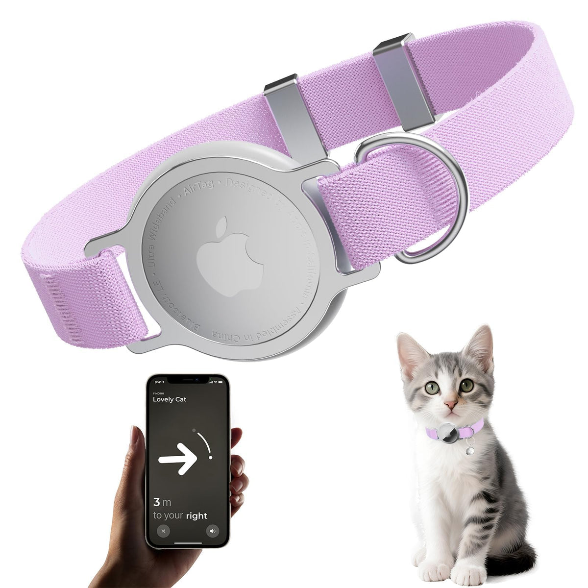 AirTag Cat Collar, Elastic Tracker Collar with Airtag Holder and Bell