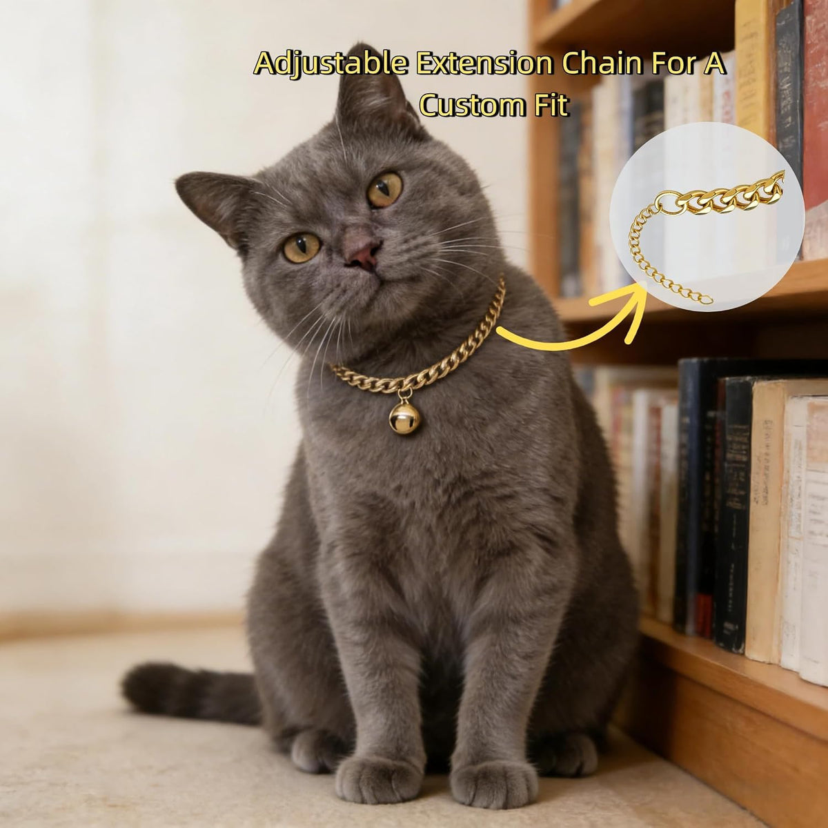 Gold Cat Chain Collar with Bell