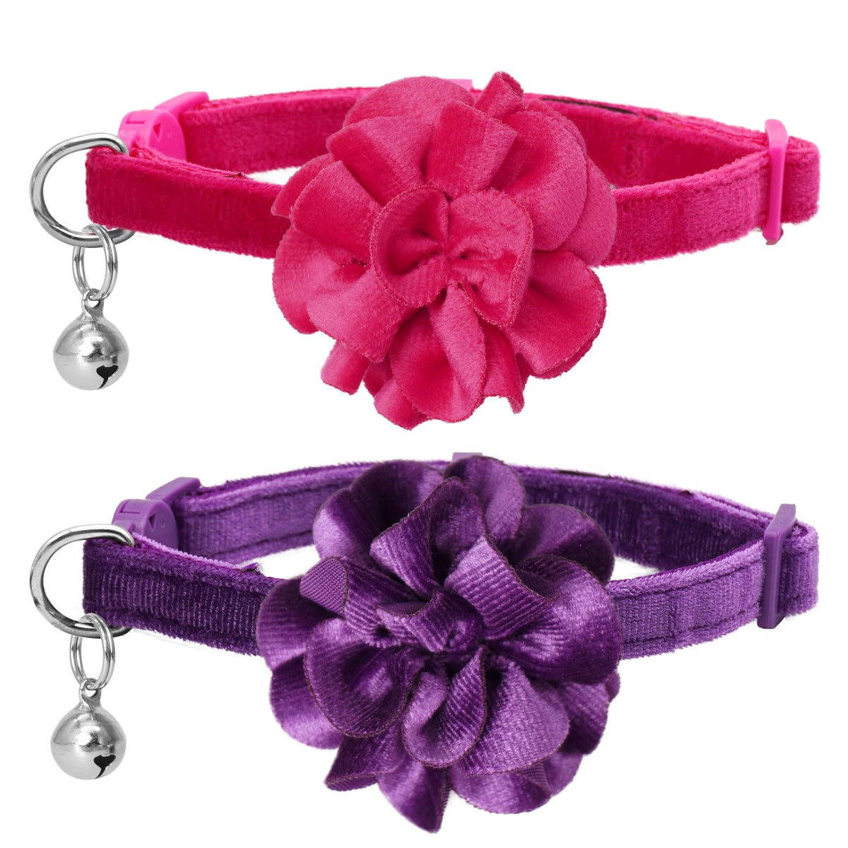 azuza 2 Pack Breakaway Cat Collars with Bell, Velvet Floral Red Cat Collar