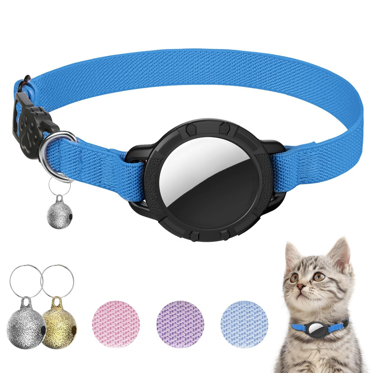 AirTag Cat Collars, Stretchy Collar with AirTag Holder and Bell